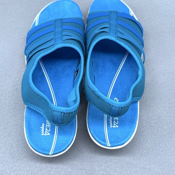 Womens Easy Spirit Sandals Blue Stretchy Sling Back Wedge Misty Day Sz 8.5 Wide - Picture 5 of 9